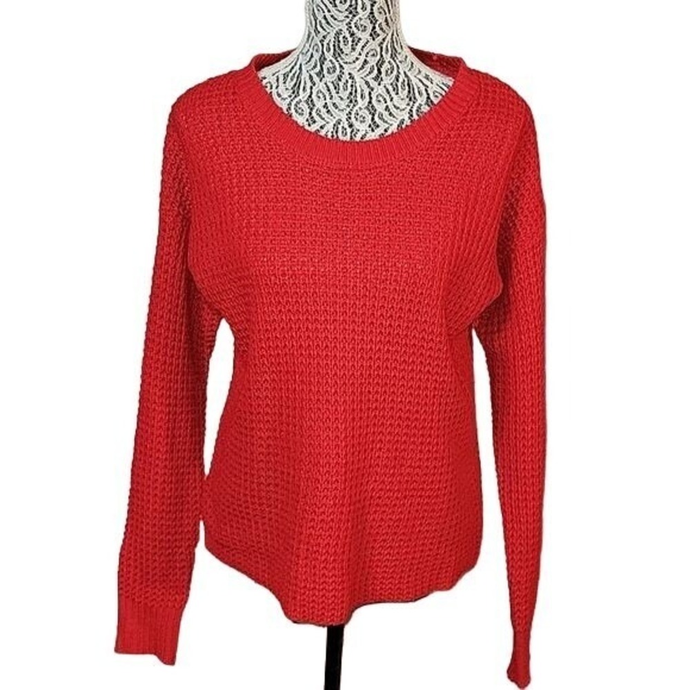 BONGO Red Knit Sweater Long Sleeve‎ Crew Neck Pullover Casual